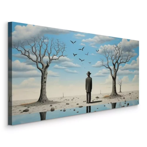 Canvas Man met hoed en vogels