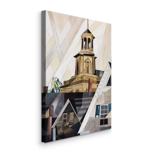 Canvas Kubistische gebouwen met een toren tegen een heldere lucht