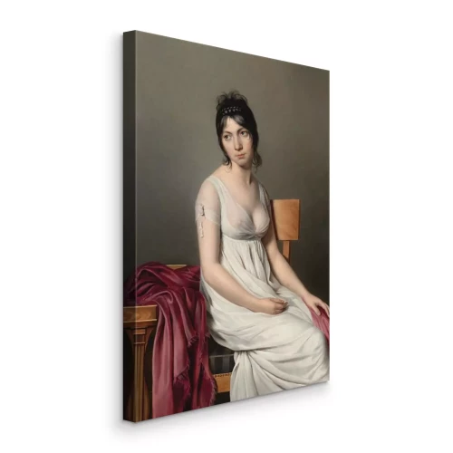 Canvas Een zittende, delicate dame met donker haar