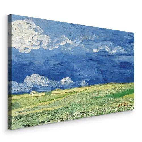 Canvas Groene velden met planten in het licht van wolken