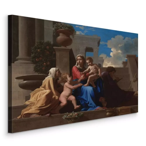 Canvas Familietafereel met kleine kinderen op stenen trappen