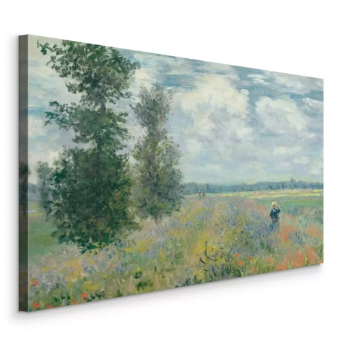 Canvas Een levendige weide vol kleurrijke bloemen en bomen