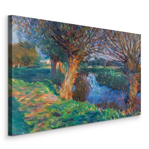 Canvas Een kalme rivier die door groene bomen slingert