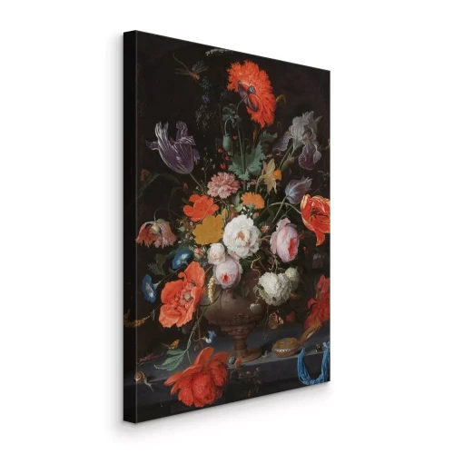 Canvas Een boeket wilde bloemen in een rustieke vaas