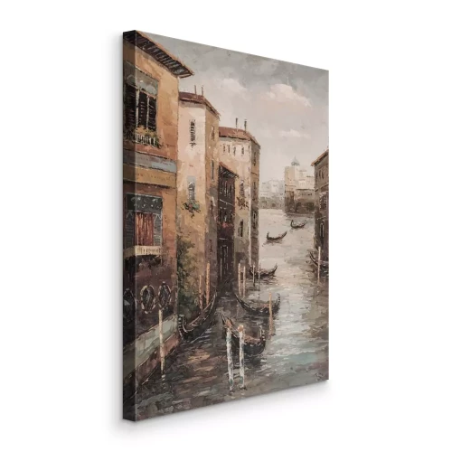 Canvas Een pittoresk Venetiaans kanaal met gondels