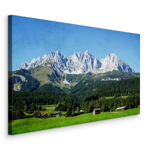 Canvas Een bergdorpje met houten hutten