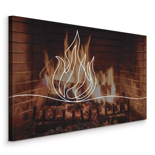 Canvas Een minimalistische tekening van vuur in de open haard