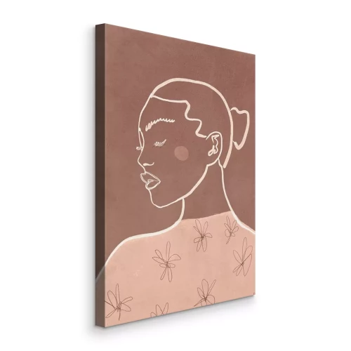 Canvas Een subtiele schets van een vrouw met een bloemenmotief