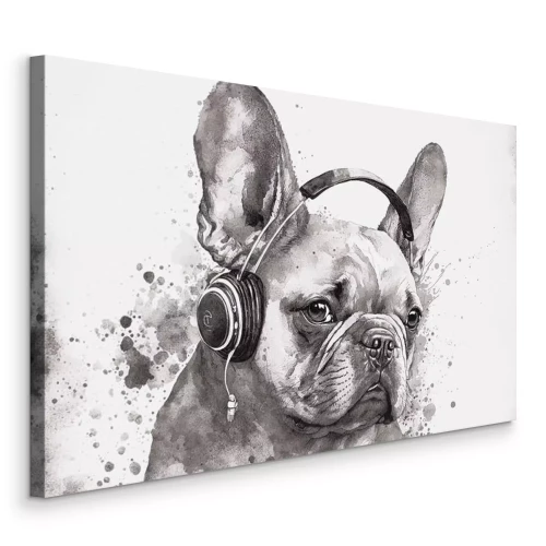 Canvas Een minimalistisch portret van een hond met een koptelefoon.