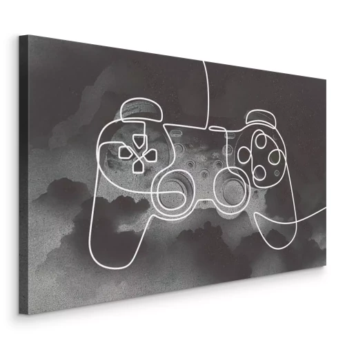 Canvas Schets van een gamecontroller met wolken op de achtergrond