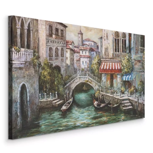 Canvas Een charmant Italiaans stadje met gondels op de grachten