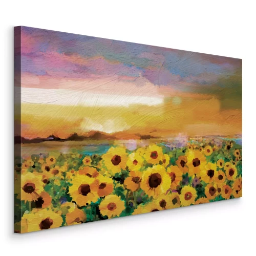 Canvas Een artistieke visie op een zonnebloemveld