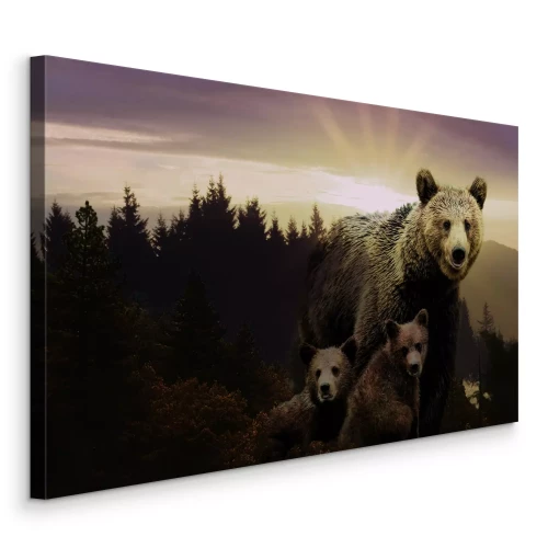Canvas Bruine beren in het licht van de ondergaande zon