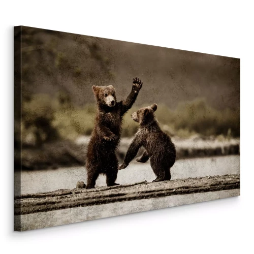 Canvas Jonge berenwelpen hebben onbezorgd plezier