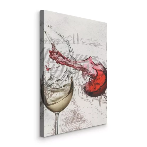 Canvas Witte en rode wijn in glazen met uitzicht op het landschap