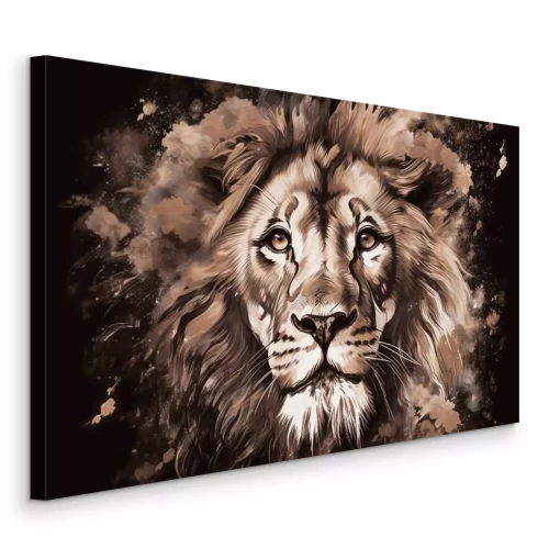 Canvas Een leeuw in een aquarelpalet van bruintinten