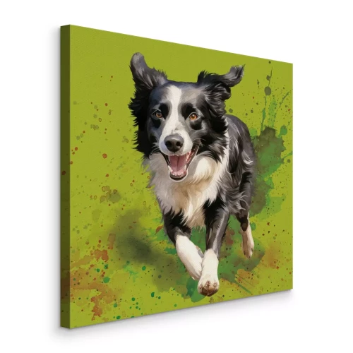 Canvas Een dynamisch aquarelschilderij van een rennende bordercollie