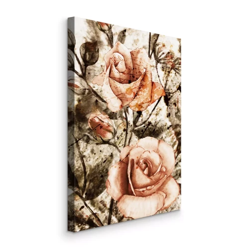 Canvas Delicate oranje rozen gewikkeld in groene bladeren