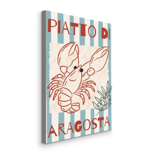 Canvas Illustratie van een kreeft met een olijftak op een gestreepte achtergrond