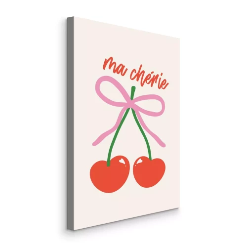 Canvas Decoratieve kersen met een elegant roze lint