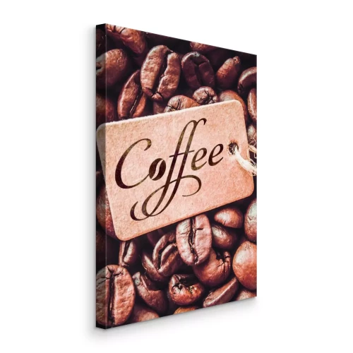 Canvas Artistieke inscriptie &quot;koffie&quot; op een achtergrond van bonen