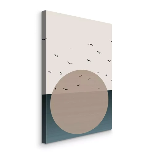 Canvas Volle maan weerspiegelt in de zee met vogels