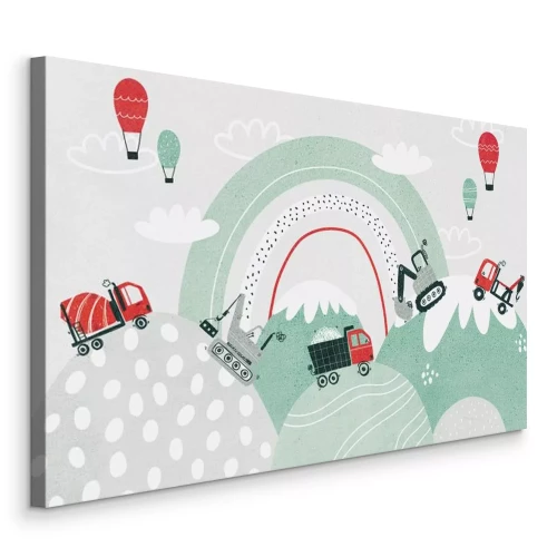 Canvas Bouwmachines op heuvelachtig terrein