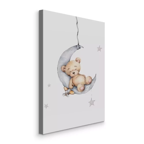 Canvas Teddybeer in een grijze maanscène met sterren