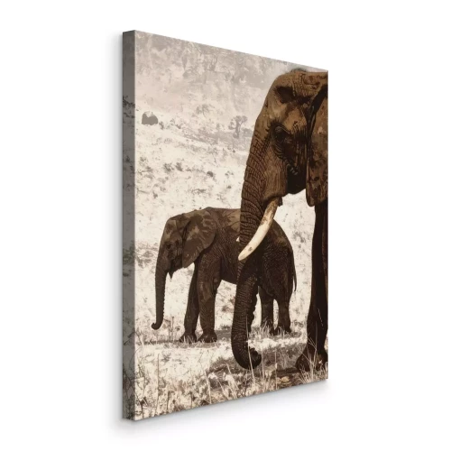 Canvas Olifanten die door de droge savanne zwerven