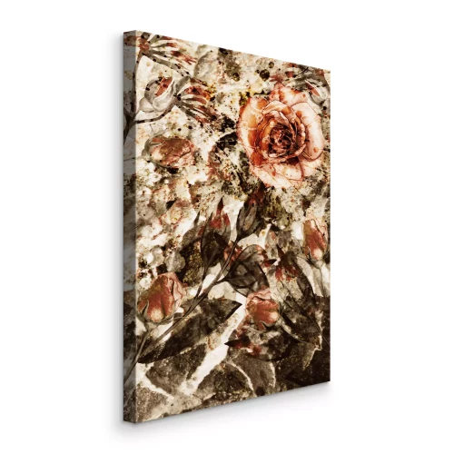 Canvas Retro bloemencompositie van rozen met bladeren