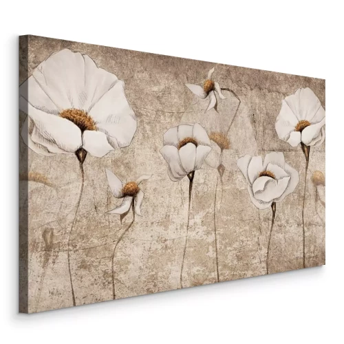 Canvas Delicate klaprozen in warme beige tinten