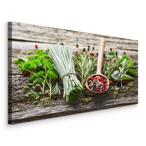 Canvas Kruiden en specerijen op planken
