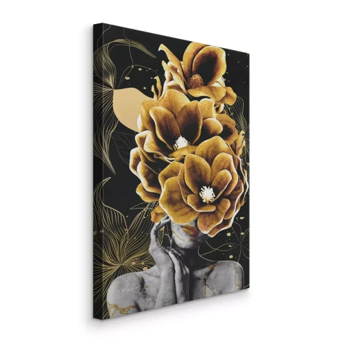 Canvas Gouden bloemenornament rond een portret van een vrouw
