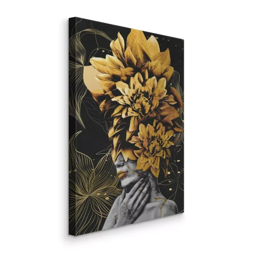 Canvas Vrouw in gouden bloemen abstract