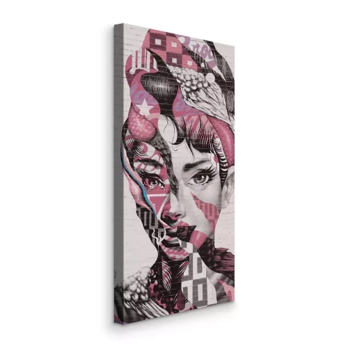 Canvas Een dynamische abstracte muurschildering met een portret van een vrouw