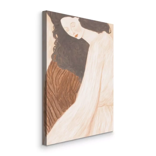 Canvas Een delicaat portret van een vrouw met zwarte krullen