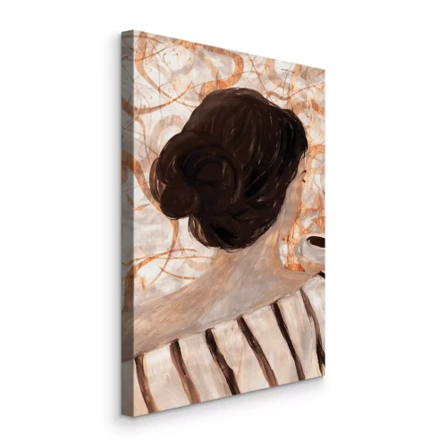 Canvas Abstract portret van een vrouw met een kopje koffie