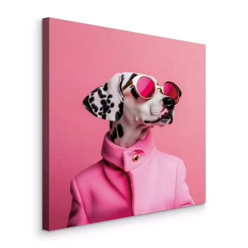 Canvas Een expressief portret van een Dalmatiër in roze tinten.