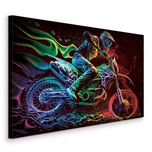 Canvas Een motorcoureur in neonlichten