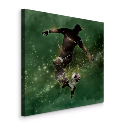 Canvas Een speler met een bal op een groene achtergrond