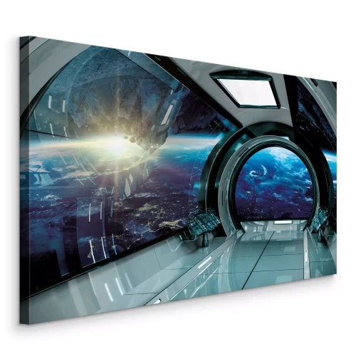 Canvas Glazen tunnel in een ruimteschip