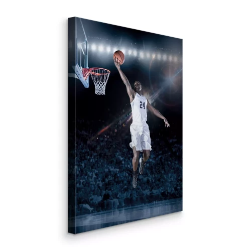 Canvas Een basketballer in een jump shot onder de basket