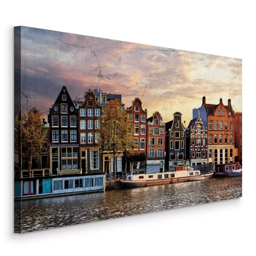 Canvas Historische huizen langs het water
