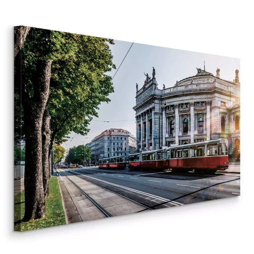 Canvas Ochtendtramrit door de stad