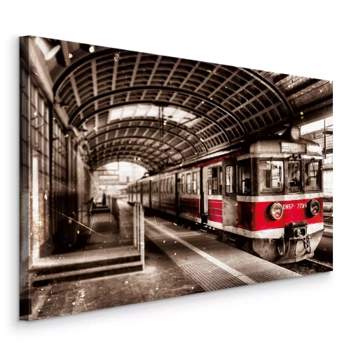 Canvas Rode trein op het station