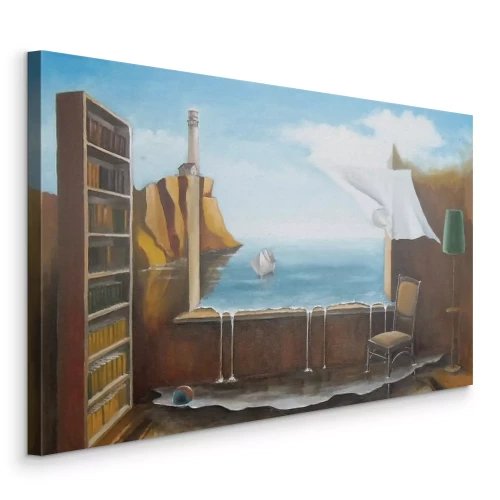 Canvas Open ruimte van de Cliffside Library boven het water