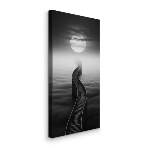 Canvas Wandelen over de houten brug richting het licht