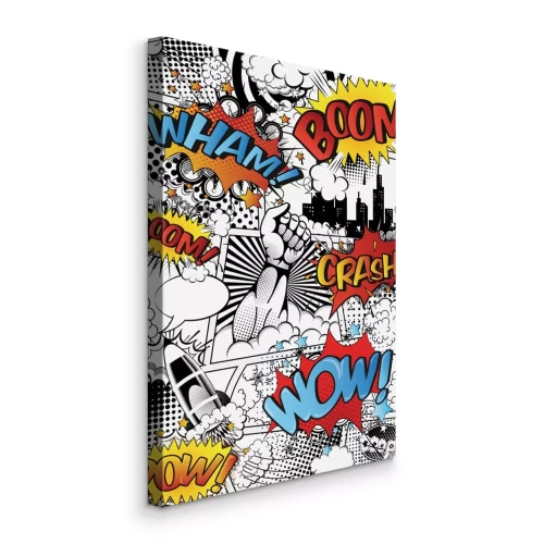 Canvas Zwart-wit stripverhaal met gekleurde tekst