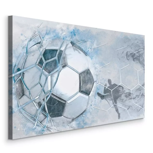 Canvas Voetbal die het doel binnenkomt, dynamische aquarel