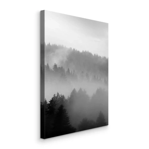 Canvas Een eenkleurig bos gehuld in dikke mist